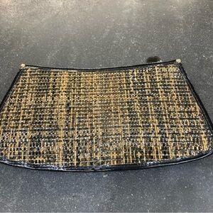 Vintage Leather Woven Black and Tan Clutch